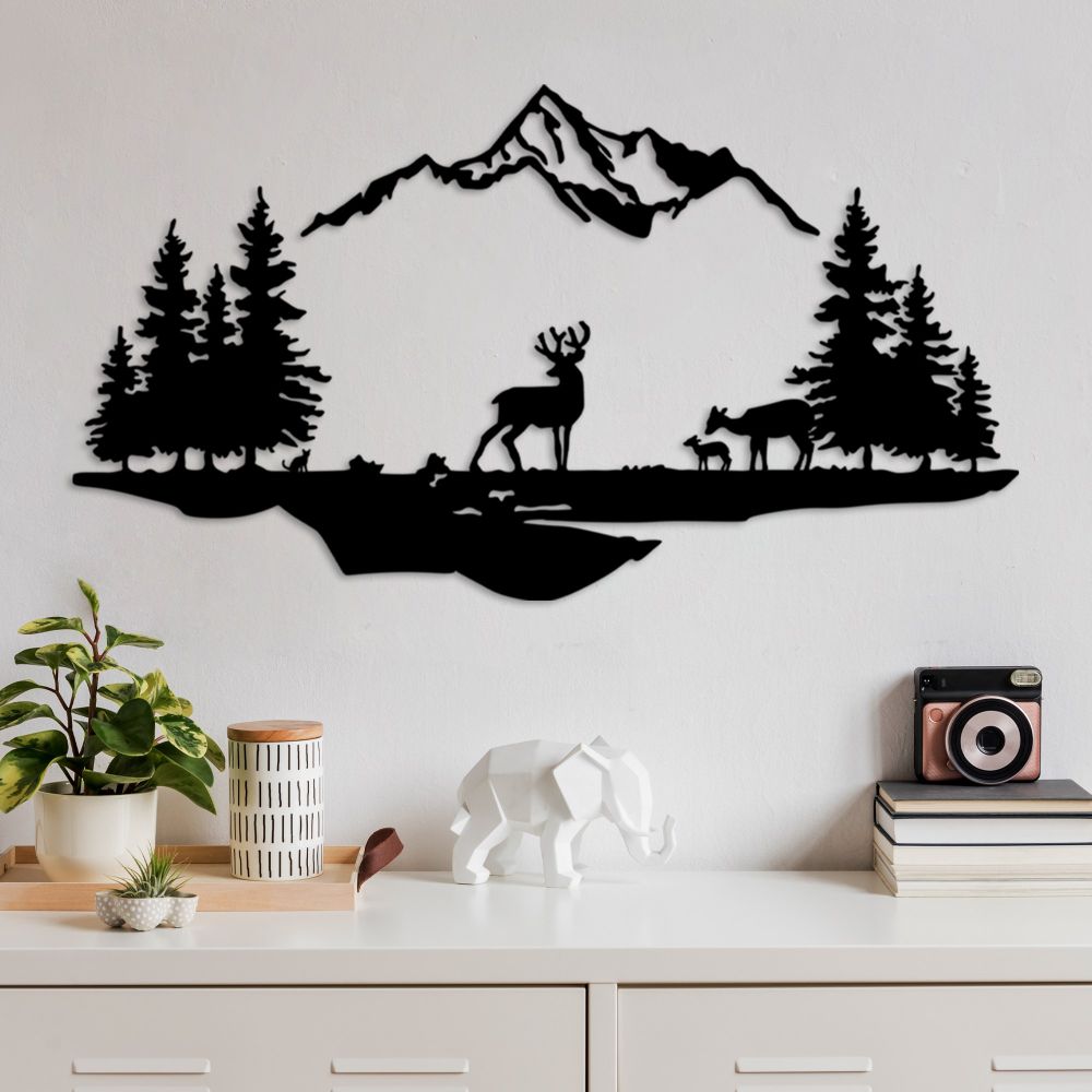 Wallity Metalna Zidna Dekoracija Deer And Landscape Bazzar Hr