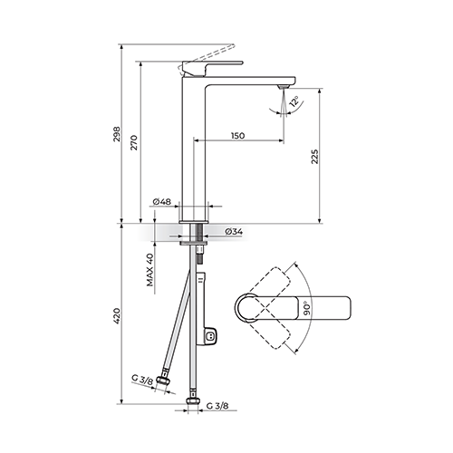 Rosan  S.2  GOLD Baterija za lavabo  L slika 2