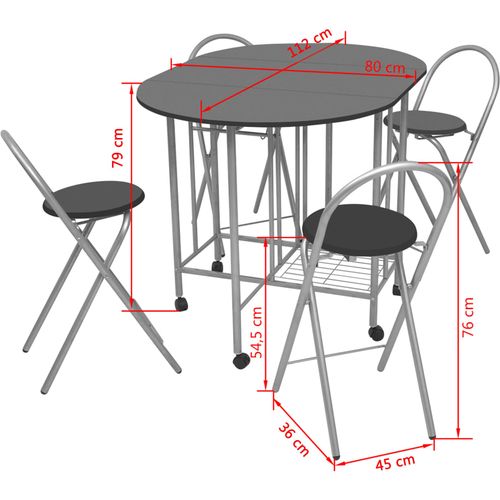 Petodijelni Blagovaonski Sklopivi Set MDF Crni slika 32