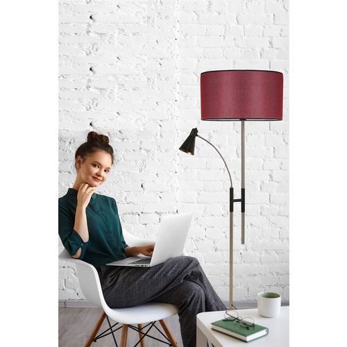 Forza Mat Krom Lambader Silindir Hasır Bordo Abajurlu Claret Red Floor Lamp slika 1