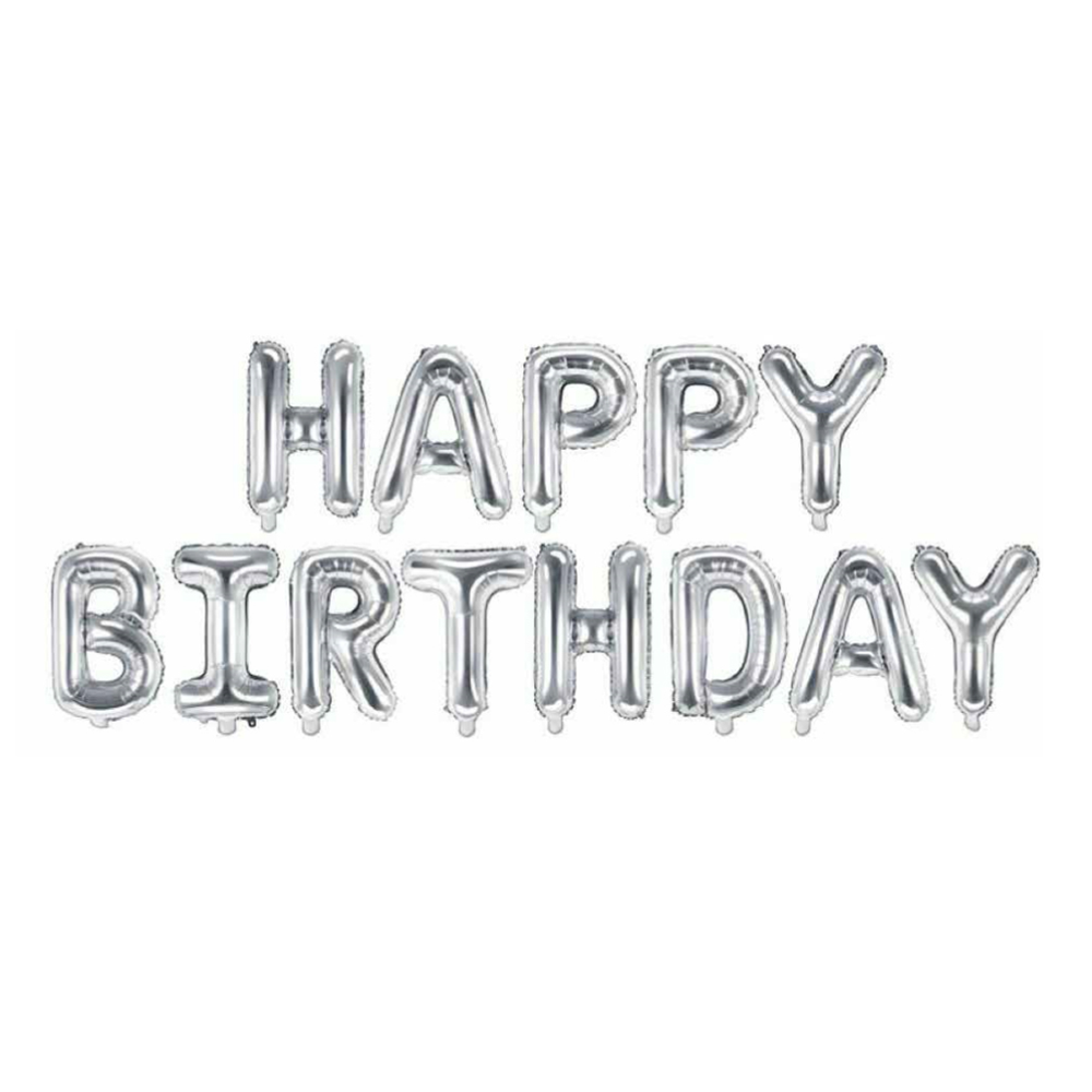 FB6M-018 Folijski balon Happy Birthday Sivi 340x35cm slika 1