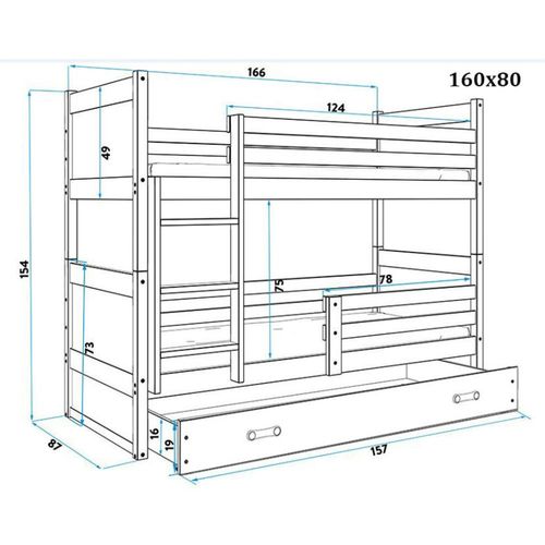 Drveni dečiji krevet na sprat Rico sa fiokom - beli - 160x80cm slika 3