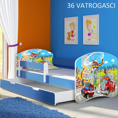 Dječji krevet ACMA s motivom, bočna plava + ladica 180x80 cm 36-vatrogasci slika 1
