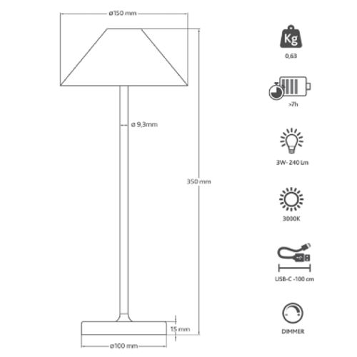 Liberty lampa, aluminijska stolna svjetiljka s crnom baterijom od 3W slika 3