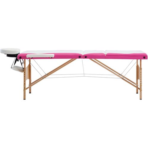 Sklopivi masažni stol s 3 zone drveni bijelo-ružičasti slika 10
