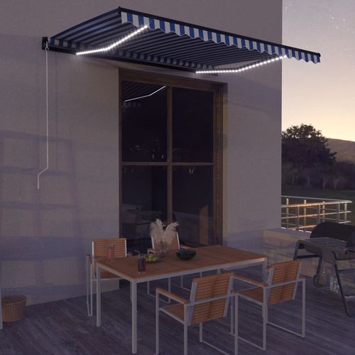 Tenda na ručno uvlačenje s LED svjetlom 400x300 cm plavo-bijela slika 55