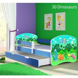 Dječji krevet ACMA s motivom, bočna plava + ladica 160x80 cm 30-dinosaurs