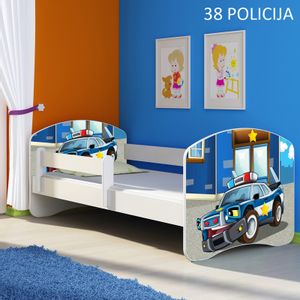 Dječji krevet ACMA s motivom, bočna bijela 140x70 cm 38-policija