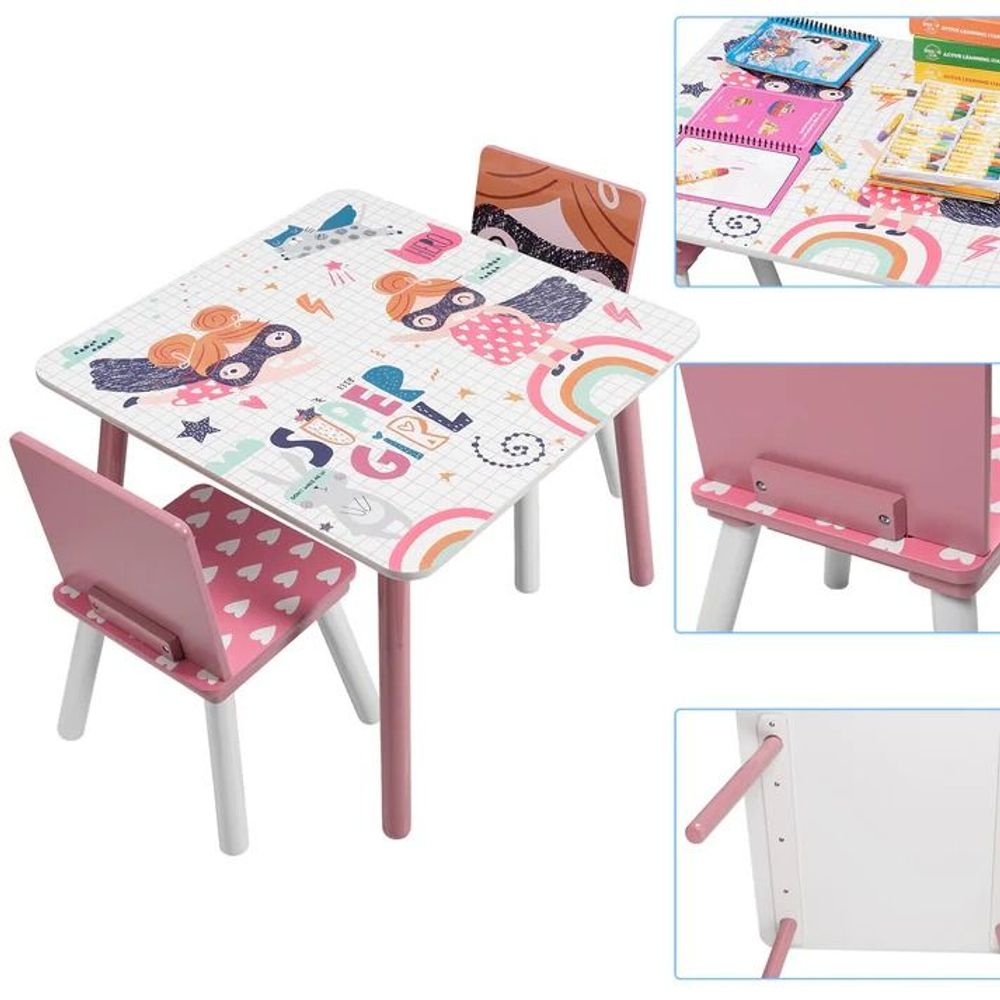 Kinder Home Drveni dječiji sto sa dvije stolice Super Girl slika 9