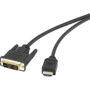 Renkforce HDMI / DVI adapterski kabel HDMI A utikač, DVI-D 18+1-polni utikač 5.00 m crna RF-4212219 pozlaćeni kontakti, mogućnost vijčanog spajanja HDMI kabel