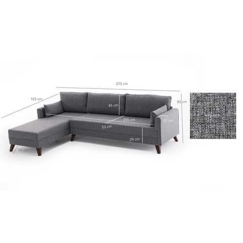 Atelier Del Sofa Kutna garnitura, Sivo, Bella Corner Sofa Left 1 slika 6