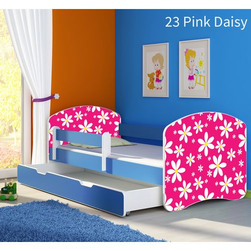 Dječji krevet ACMA s motivom, bočna plava + ladica 140x70 cm 23-pink-daisy slika 1