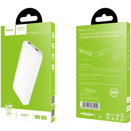 hoco. Punjač prijenosni za mobitele, 5000 mAh, 1 A/1 A - J29 Cool Square Power Bank slika 3