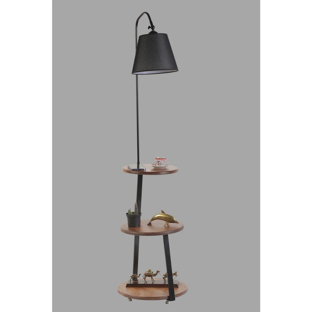 Stojeća lampa Sorti 8743-3 u crnoj boji sa policama od orahovog drveta slika 3