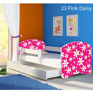 Dječji krevet ACMA s motivom, bočna bijela + ladica 160x80 cm 23-pink-daisy