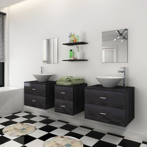 9-dijelni set kupaonskog namještaja, umivaonika i slavine crni slika 14