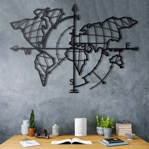 World Map Compass - Black Black Decorative Metal Wall Accessory