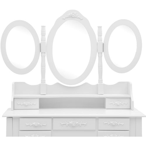 Toaletni stolić sa stolcem i trostrukim ogledalom bijeli slika 26