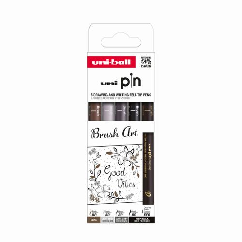 Marker Uni pin set crni EFB/BR, svijetlo sivi BR, tamno sivi BR, sepia BR Brush Art 5/1 slika 1