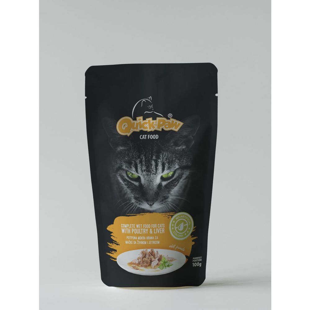 Quick-Paw hrana za mačke u vrećici Poultry&Liver 100g slika 2
