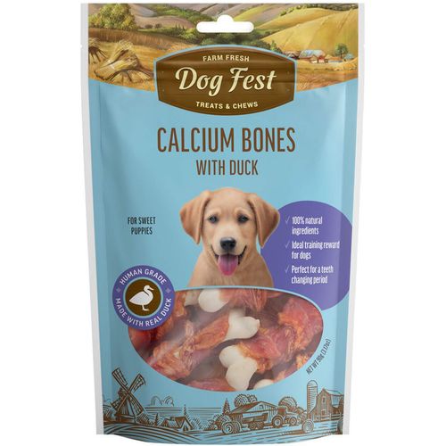 Dog Fest Duck Calcium Bones, poslastica za štence s pačetinom, 90 g slika 1