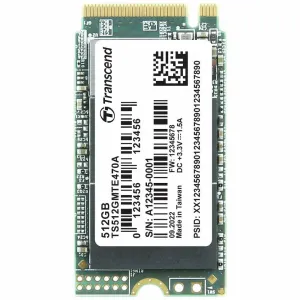 Transcend TS512GMTE470A M.2 NVMe 512GB, 2242, PCIe Gen3x4, 3D NAND, DRAM-less, Read up to 2000MB/s, Write up to 1700 MB/s, Single-sided