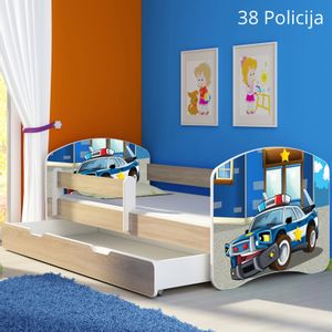 Dječji krevet ACMA s motivom, bočna sonoma + ladica 160x80 cm 38-policija