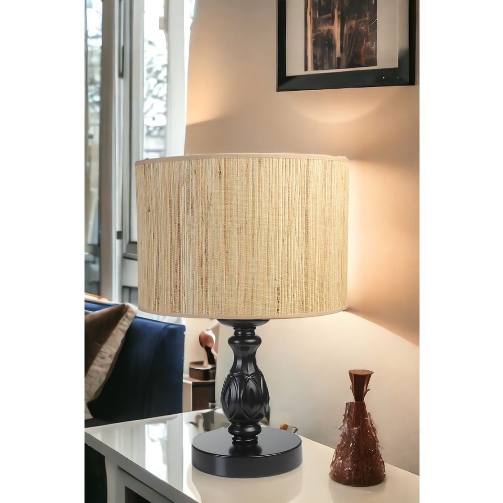 Olimpiyat Crni Silindrični Bambu 010 Abajurlu Masa Lampa slika 2