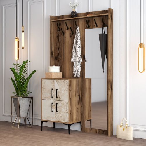 Woody Fashion Ormar za predsoblje, Berlin BC - Walnut, White Marble slika 2