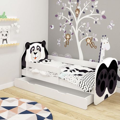 Dječji krevet ACMA Animals, bočna bijela + ladica 160x80 cm - 06 Panda slika 1