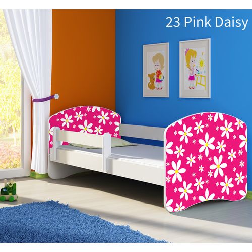 Dječji krevet ACMA s motivom, bočna bijela 160x80 cm 23-pink-daisy slika 1