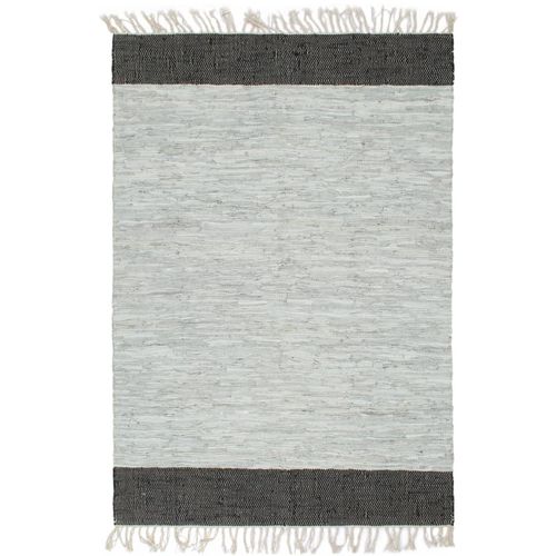 Ručno tkani tepih Chindi od kože 190x280 cm svjetlosivi i crni slika 1