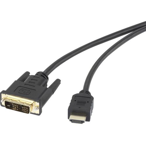 Renkforce HDMI / DVI adapterski kabel HDMI A utikač, DVI-D 18+1-polni utikač 5.00 m crna RF-4212219 pozlaćeni kontakti, mogućnost vijčanog spajanja HDMI kabel slika 1