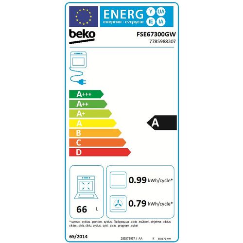 Beko FSE67300GW Električni šporet, Ventilatorska rerna, Staklokeramička ploča, Širina 60 cm slika 3