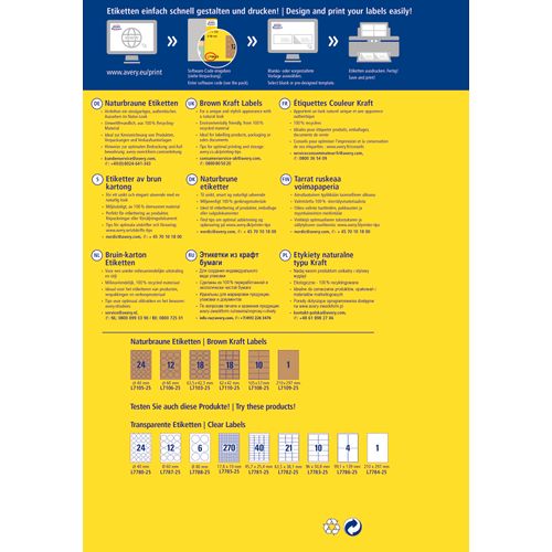 Avery Zweckform L7110-25 naljepnice A4 62x42mm 25 listova 450 naljepnica smeđe kraft slika 3