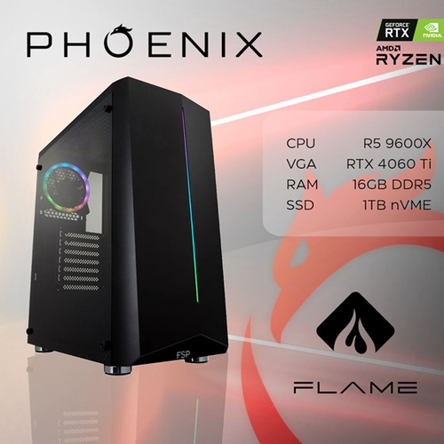 Phoenix računalo FLAME Y-605, AMD Ryzen 5 9600X, 16GB DDR5, NVME SSD 1TB, RTX 4060TI 8GB slika 1