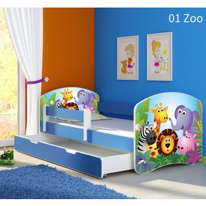 Dječji krevet ACMA s motivom, bočna plava + ladica 160x80 cm - 01 Zoo