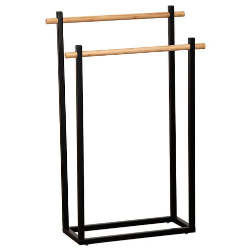 TENDANCE DRŽAČ PEŠKIRA SA DVE PREČKE 53X20X82CM METAL BAMBUS/CRNA slika 1