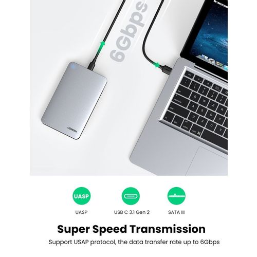 Kućište za 2.5'' SATA disk Ugreen srebrno + USB-C-USB-A kabel slika 7