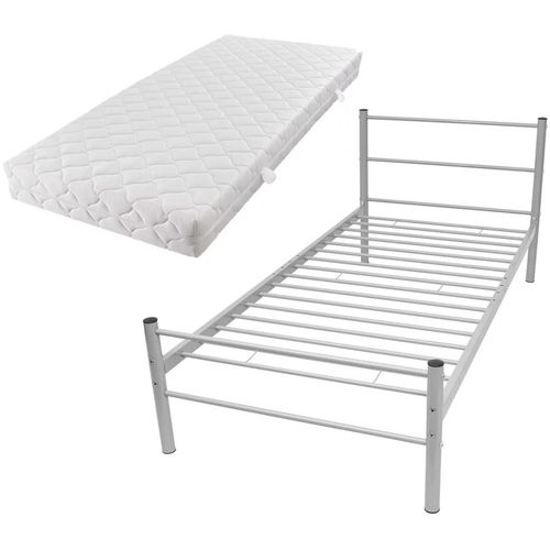 Krevet s madracem sivi metalni 90 x 200 cm slika 36