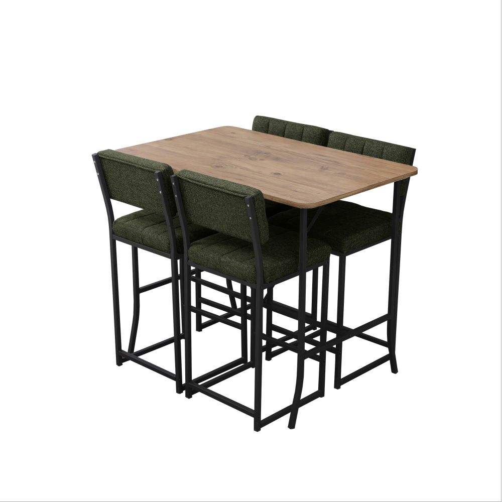 Retro Bar Stol i Stolice Set (5 Komada) - Zelena i Orah slika 4