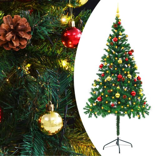 Umjetno božićno drvce ukrašeno s kuglicama i LED žaruljicama 180 cm zeleno slika 12