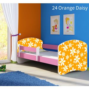 Dječji krevet ACMA s motivom, bočna roza 140x70 cm - 24 Orange Daisy