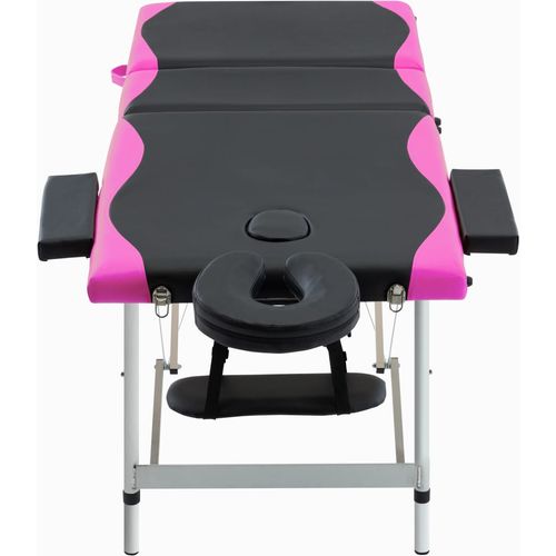 Sklopivi masažni stol s 3 zone aluminijski crno-ružičasti slika 2