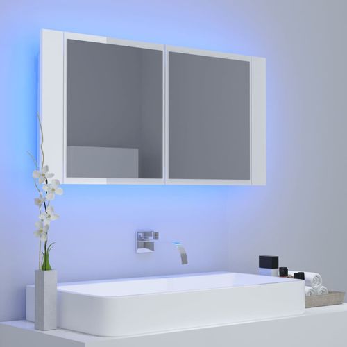 LED kupaonski ormarić s ogledalom sjajni bijeli 90x12x45 cm slika 12