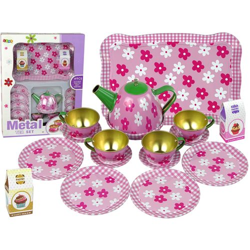 Metalni set za čajanku cvjetni dizajn roza slika 1