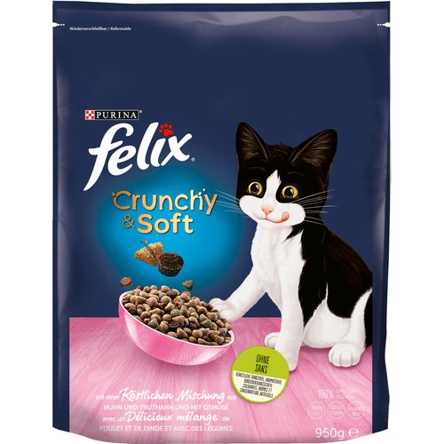 Felix Crunchy & Soft Junior s ukusnom kombinacijom piletine i puretine, s povrćem, 950 g slika 1