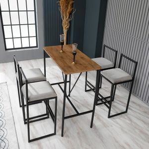 Nordic - Set Bar Stola i Stola (5 Komada) u Krem i Orahu