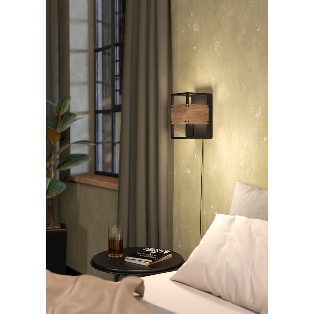 Eglo zidna lampa E27, crna/smeđe drvo "Evesham" slika 2