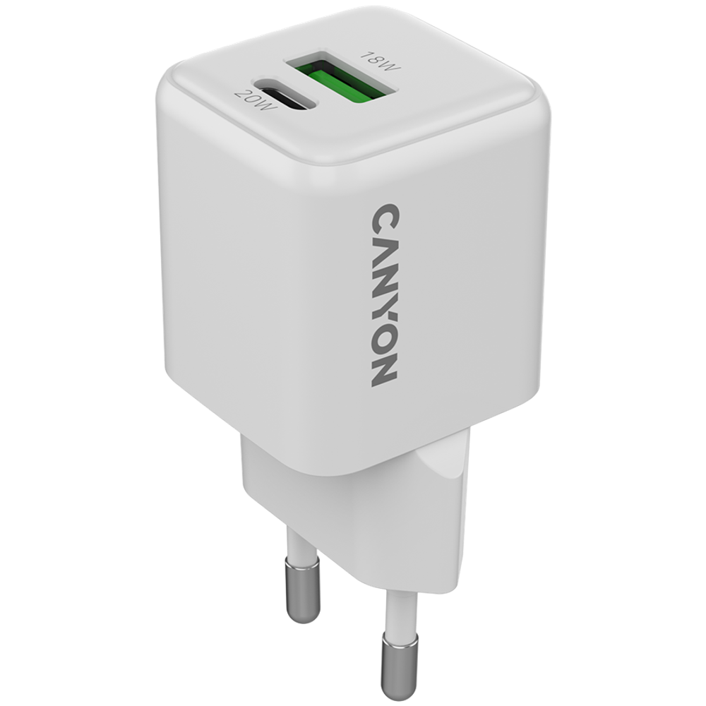 CANYON Punjač CU20AC GaN 20W 1xPD 1xQC EU Bijeli slika 1
